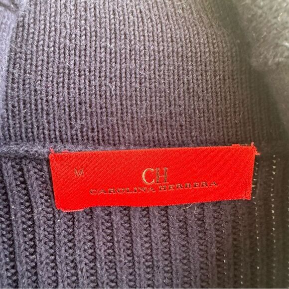 CAROLINA HERRERA Sweater Cardigan Women Medium Logo Button Front Shawl Collar - Picture 6 of 7